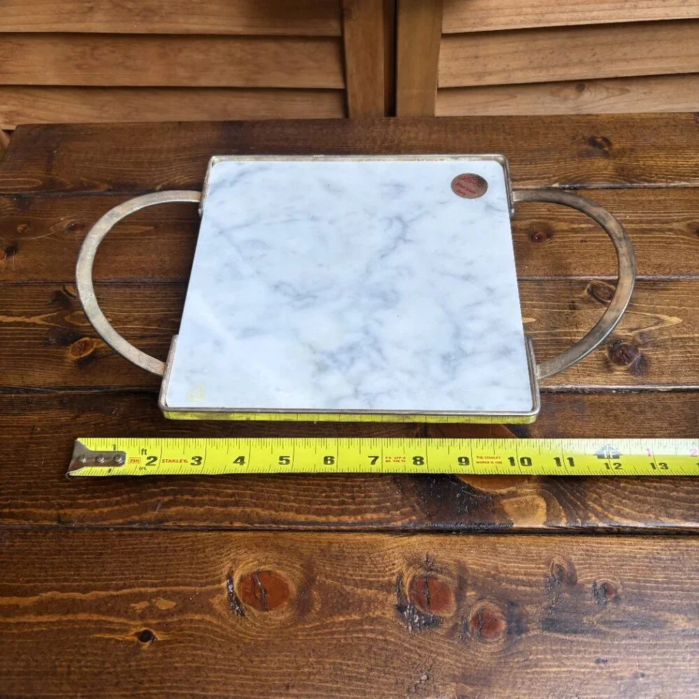Leonard Silverplate Italy Marble & Silver Serving Tray‎ with Handles